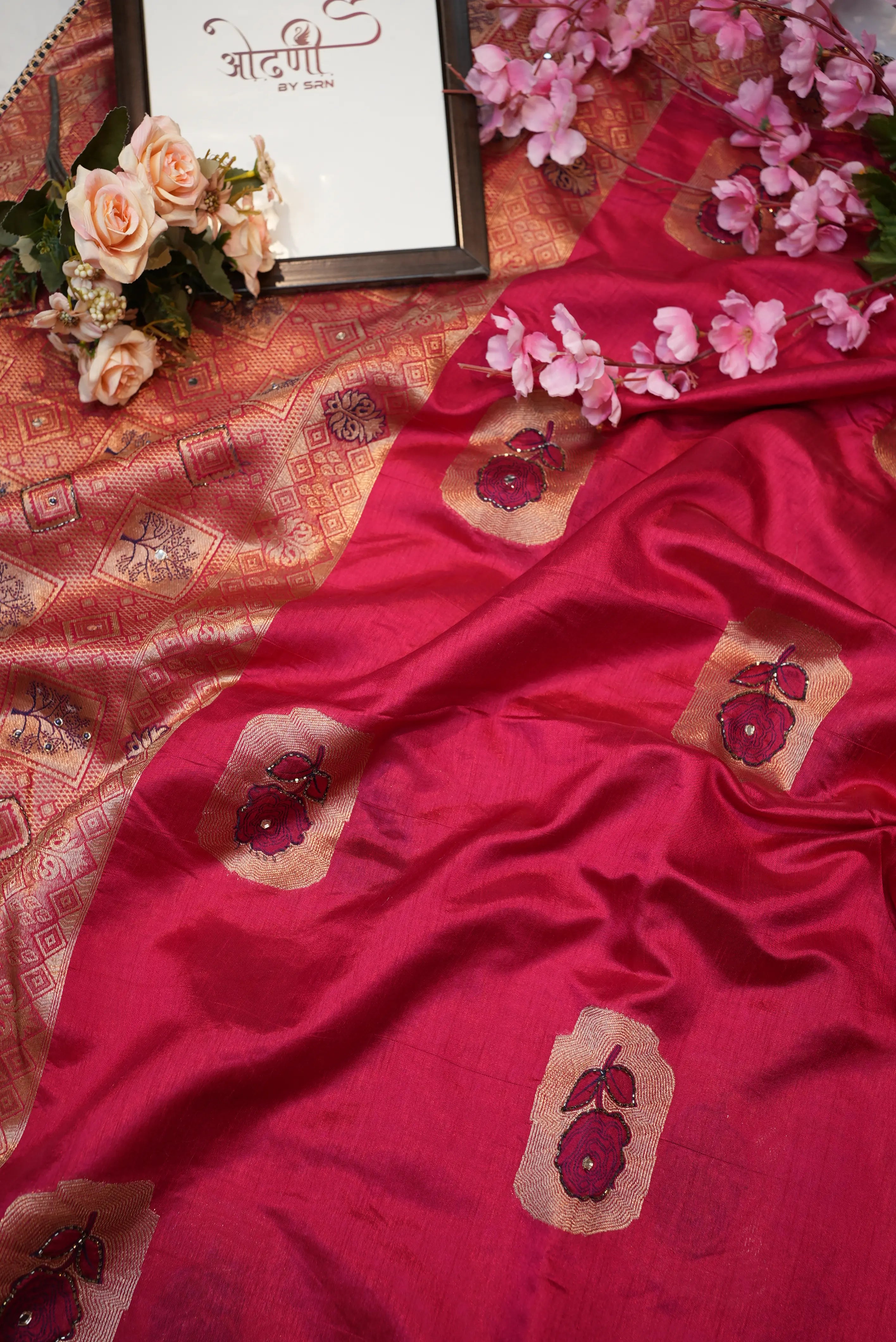 Jacquard Silk Saree with Contrast Handwork Blouse & Rich Pallu