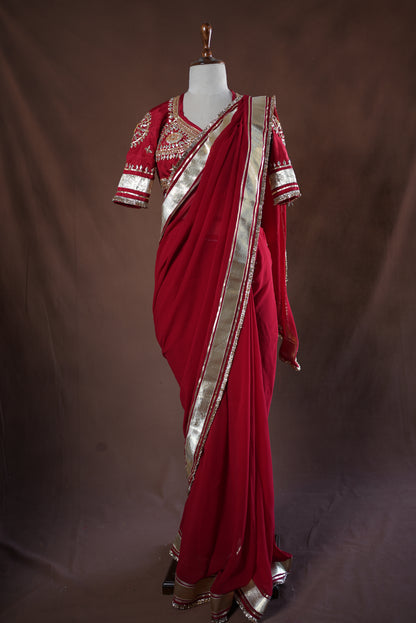 FESTIVE RAJASTHANI TRADITIONAL CHARKHI GOTA PATTI HANDWORK SAREE WITH AANGI BLOUSE   ##SR423