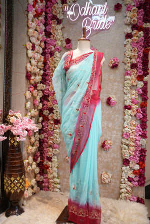 Darbari saree in peacock design with jaal pattern on georgette fabric ##SR0184