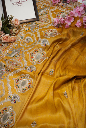 banarshi silk saree with sequence dori work with peacock pattern ##SR101