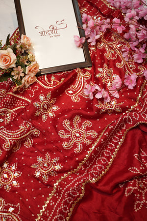 modal gazzi saree bandhani design kacchi gota patti work ##SR0102