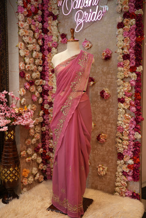 ROYAL GEORGETTE FABRIC SAREE WITH CUTDANA & AARI TARI WORK (WITHOUT BLOUSE)  ##SR422