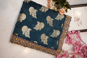 Benglori banarasi silk saree with beads work and heavy blouse in contrast work ##SR0104