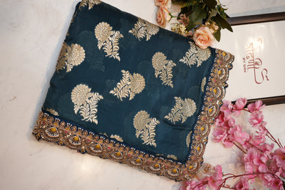 Benglori banarasi silk saree with beads work and heavy blouse in contrast work ##SR0104