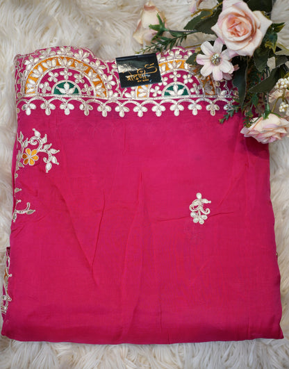 TRADITIONAL GOTA PATI WORK SAREE WITH HEAVY BORDER  (WITH BLOUSE) ##SR0192