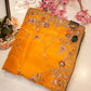 Pure banarasi silk saree with handwork and heavy kolkata work blouse in contrast ##SR0105