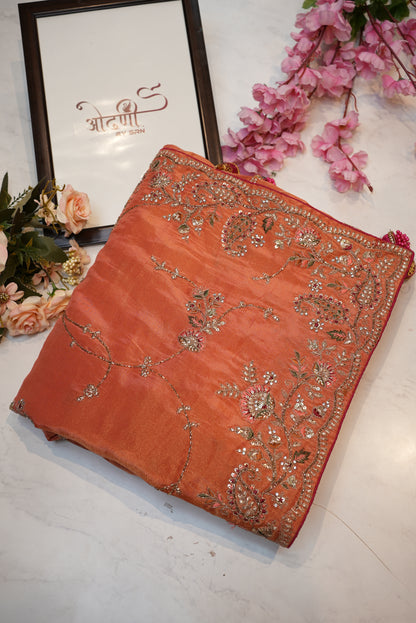 Pure banarasi silk saree with handwork and heavy kolkata work blouse in contrast ##SR0105