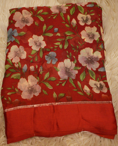 SUMMER SPECIAL DAILY WEAR SAREE WITH FLOWER PRINT ON GEORGETTE FABRIC (WITH BLOUSE) ##SR0194
