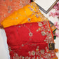 Pure banarasi silk saree with handwork and heavy kolkata work blouse in contrast ##SR0105