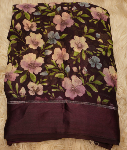 SUMMER SPECIAL DAILY WEAR SAREE WITH FLOWER PRINT ON GEORGETTE FABRIC (WITH BLOUSE) ##SR0194