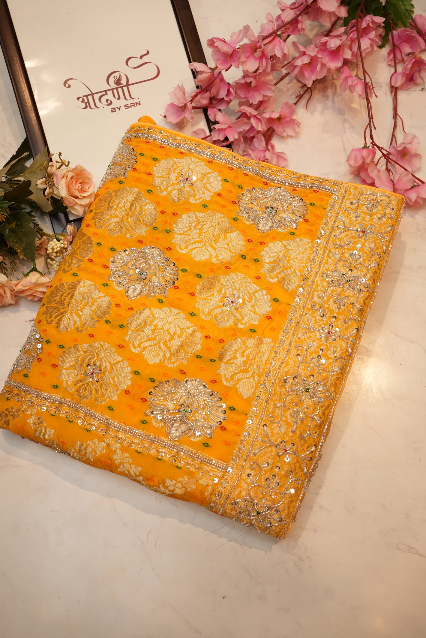 Pure neem zari saree in georgette fabric with kolkata handwork ##SR0106