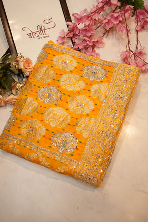 Pure neem zari saree in georgette fabric with kolkata handwork ##SR0106