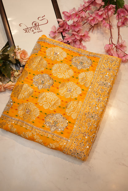 Pure neem zari saree in georgette fabric with kolkata handwork ##SR0106