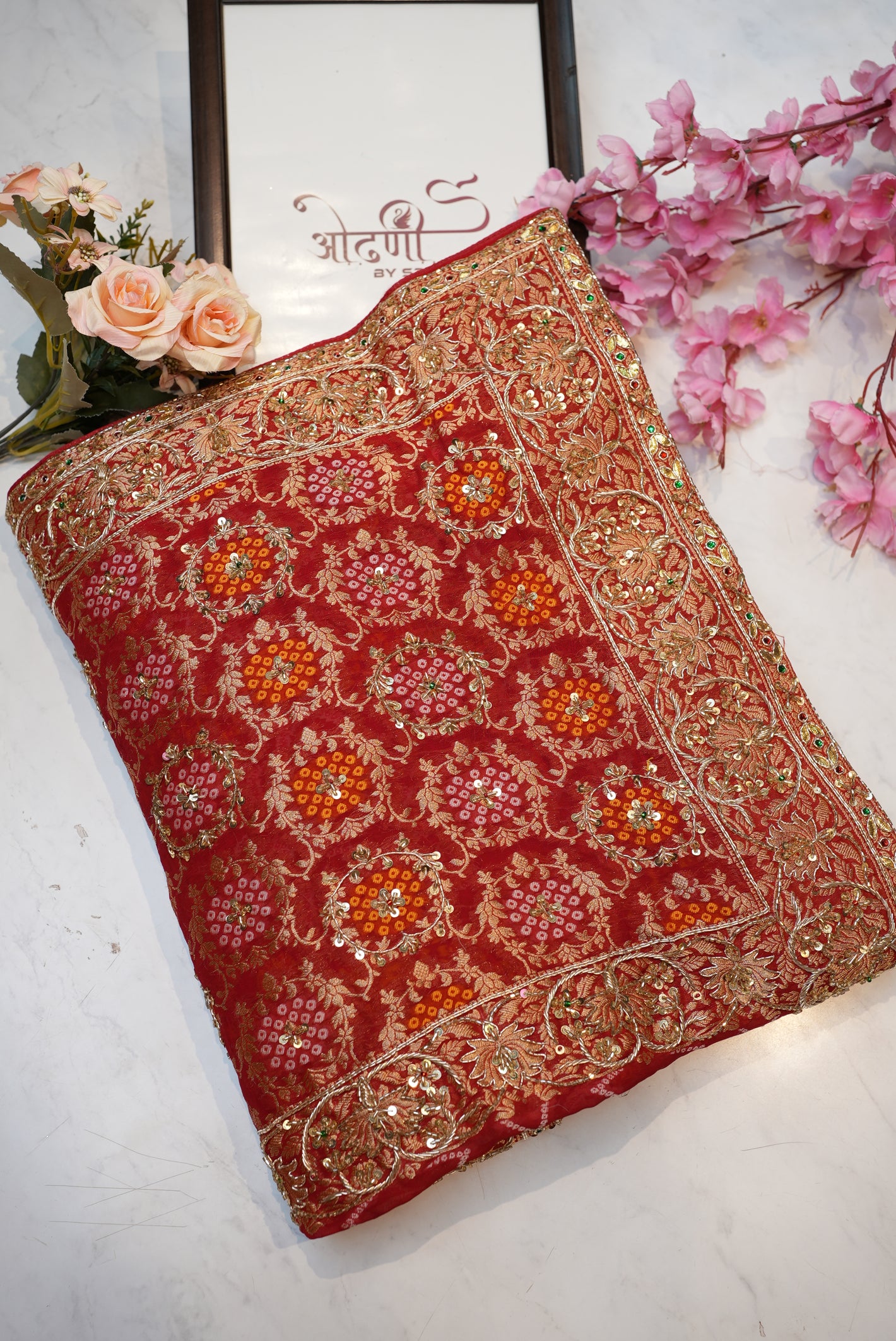 Pure Kaddhi georgette saree with zardozi handwork ##SR0108