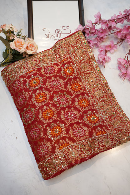 Pure Kaddhi georgette saree with zardozi handwork ##SR0108