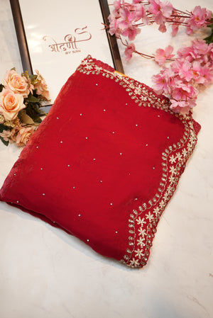 Fendi fabric saree with beads work border and heavy blouse ##SR0109