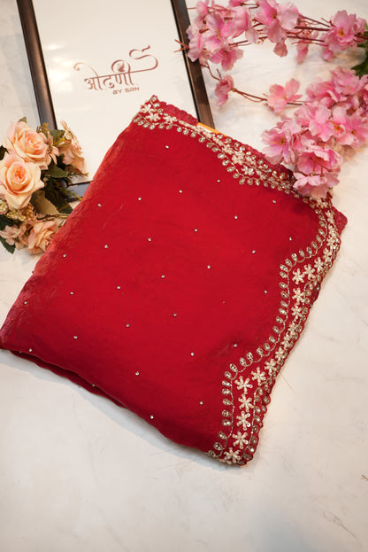 Fendi fabric saree with beads work border and heavy blouse ##SR0109