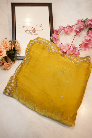 Fendi fabric saree with beads work border and heavy blouse ##SR0109
