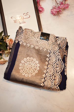 Banglore silk saree with gota patti work & Scallop border rich pallu ##SR0110