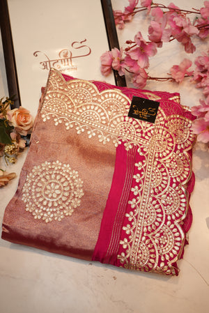 Banglore silk saree with gota patti work & Scallop border rich pallu ##SR0110