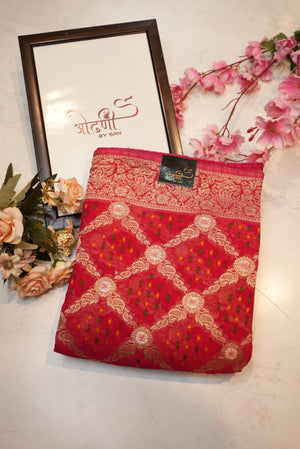 Viscose georgette fabric saree with zari weaving and bandhni pattern with heavy blouse ##SR0111