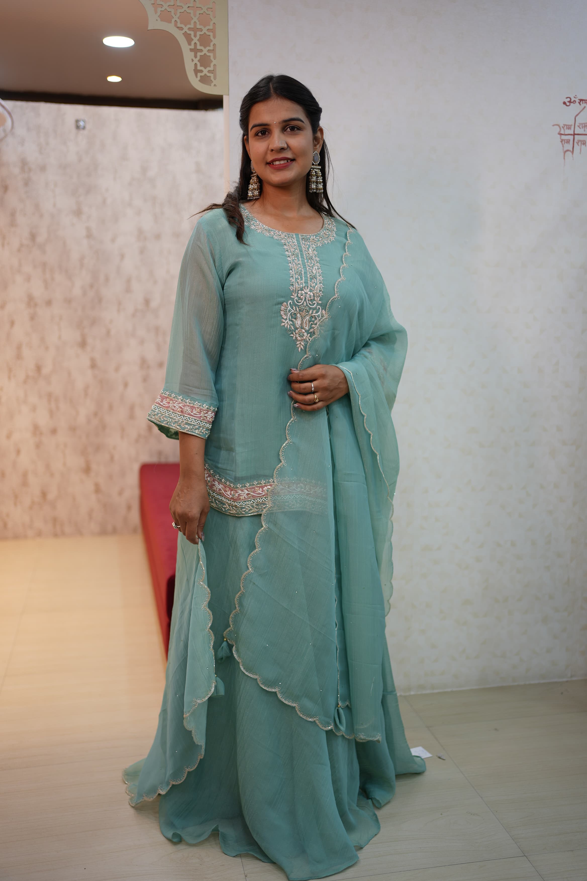 Tissue Silk Fabric Crop Top With Zardozi Handwork (Indo-Western)