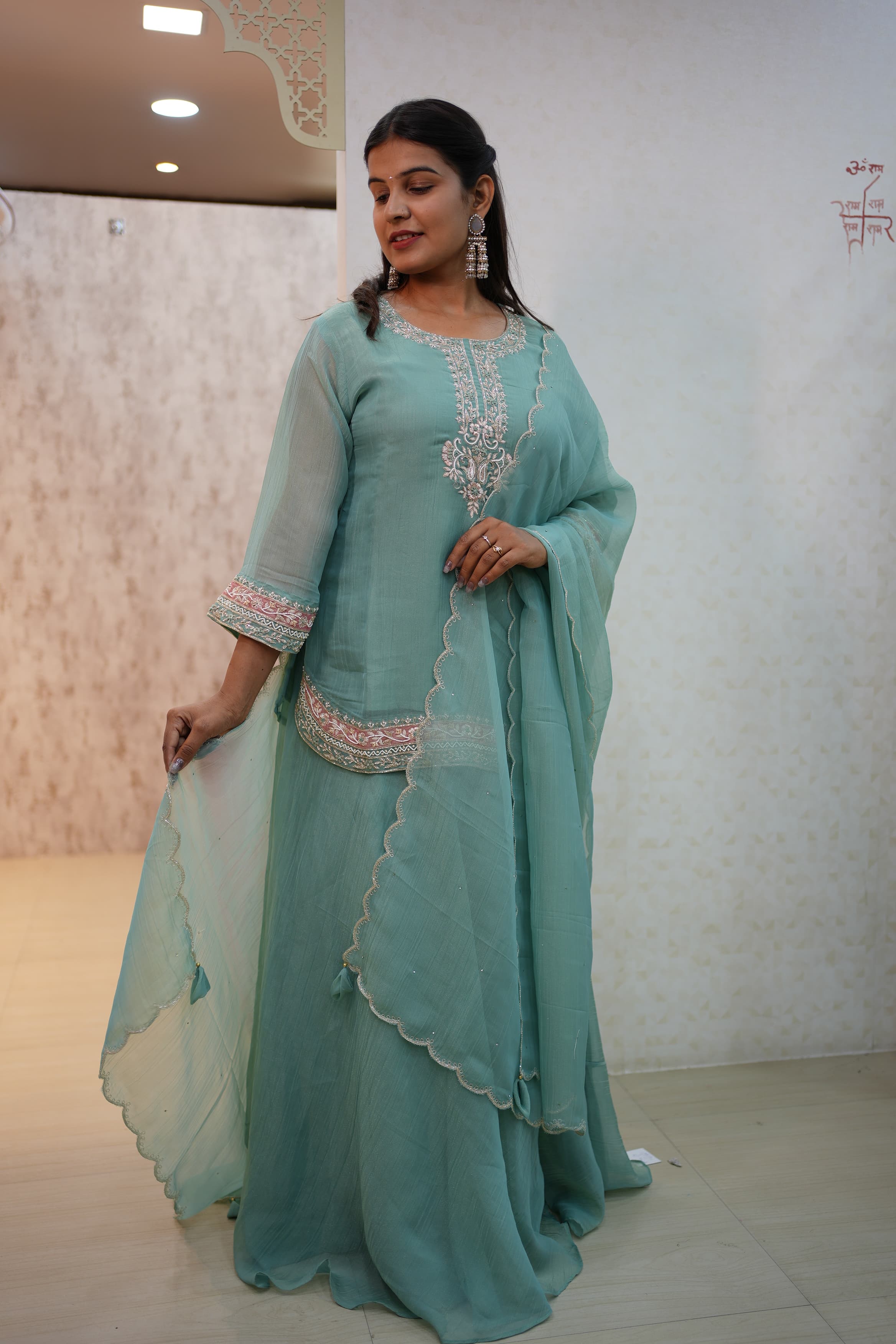 Tissue Silk Fabric Crop Top With Zardozi Handwork (Indo-Western)