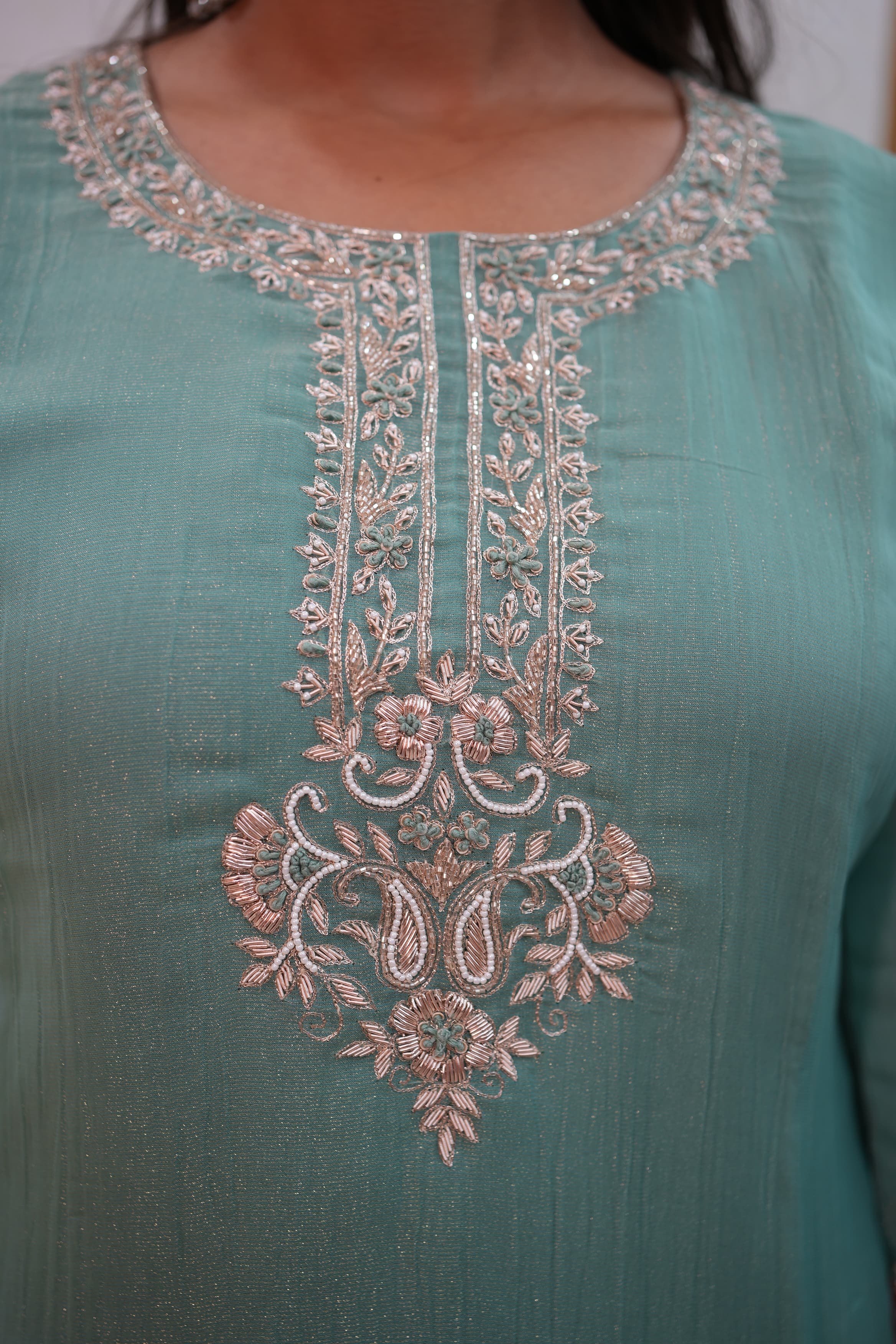 Tissue Silk Fabric Crop Top With Zardozi Handwork (Indo-Western)