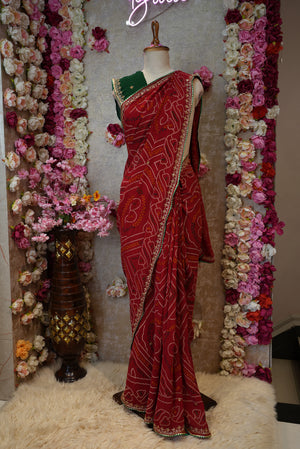 RAJASTHANI BANDHANI SAREE ON VISCOS GEORGETTE FABRIC WITH HANDWORK (WITH BLOUSE) ##SR426