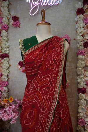 RAJASTHANI BANDHANI SAREE ON VISCOS GEORGETTE FABRIC WITH HANDWORK (WITH BLOUSE) ##SR426