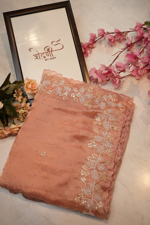 Crystal tissue fabric parl work saree & cutwork border pattern ##SR0115