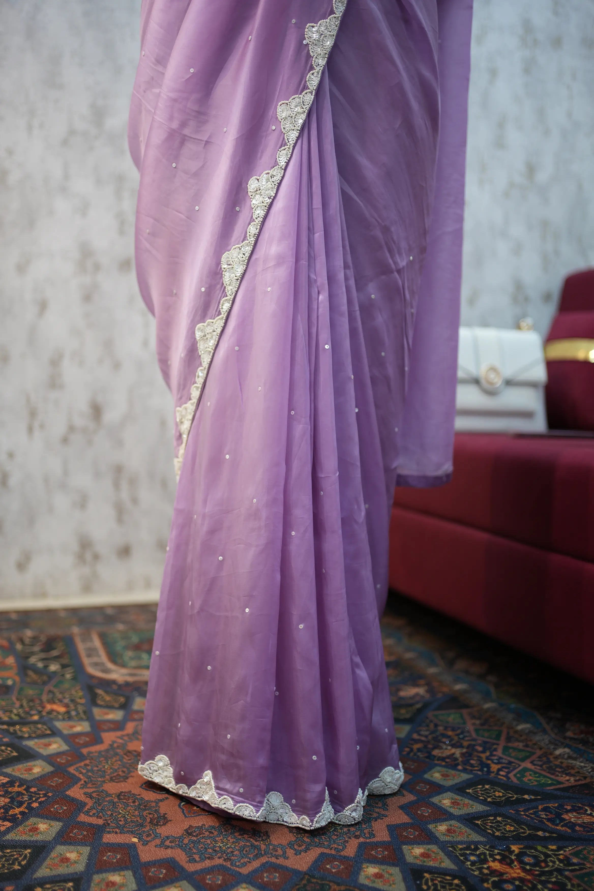 Elegant Lavender Designer Saree with Embroidered Blouse – Graceful Party Wear Collection