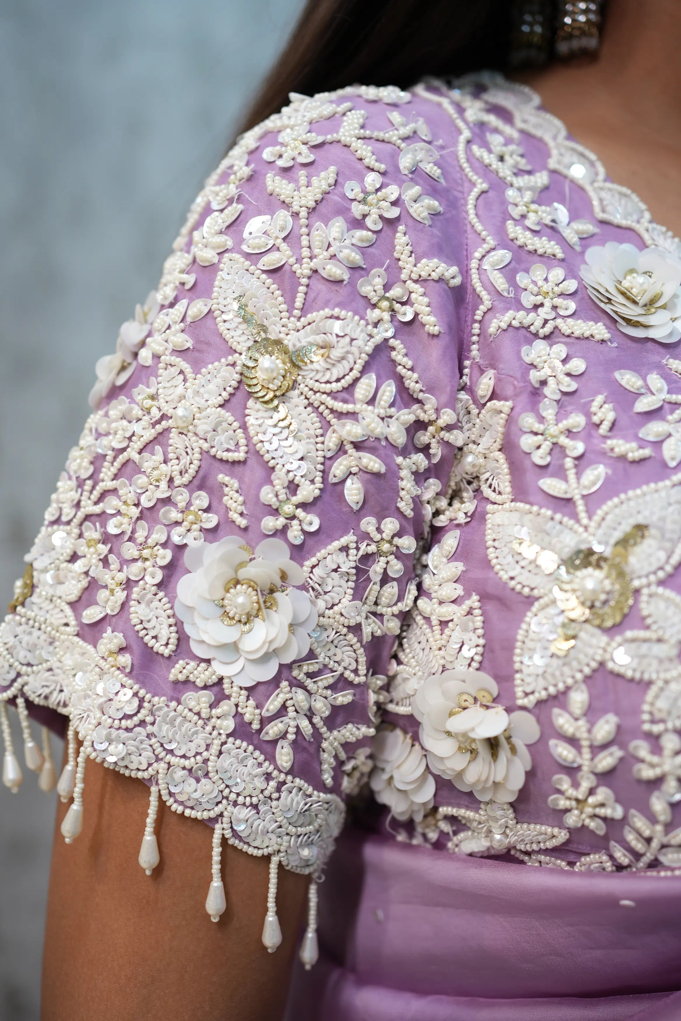 Elegant Lavender Designer Saree with Embroidered Blouse – Graceful Party Wear Collection