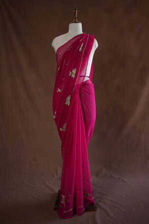 DARBARI SAREE WITH CUTDANA AND EMBROIDERY & CUTDANA WORK ON GEORGETTE FABRIC  ##SR450