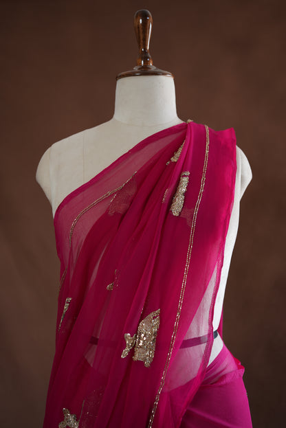 DARBARI SAREE WITH CUTDANA AND EMBROIDERY & CUTDANA WORK ON GEORGETTE FABRIC  ##SR450