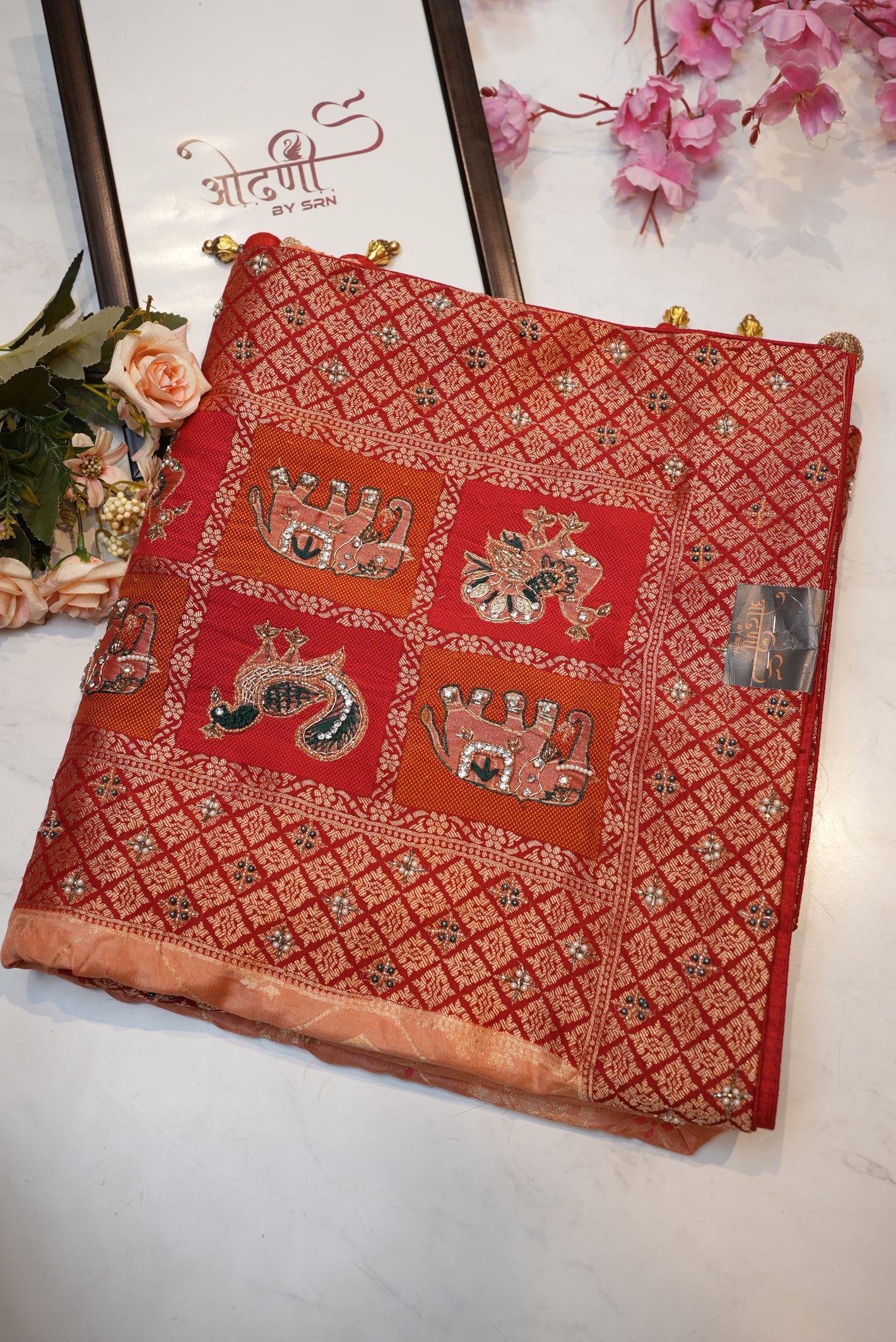 Banarasi silk saree handwork with rich pallu in gujarati design ##SR0119