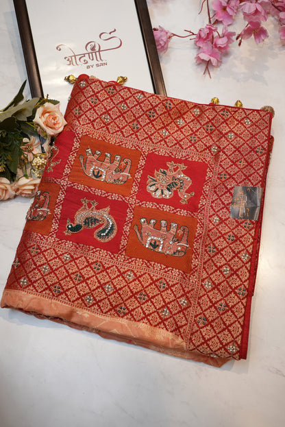 Banarasi silk saree handwork with rich pallu in gujarati design ##SR0119