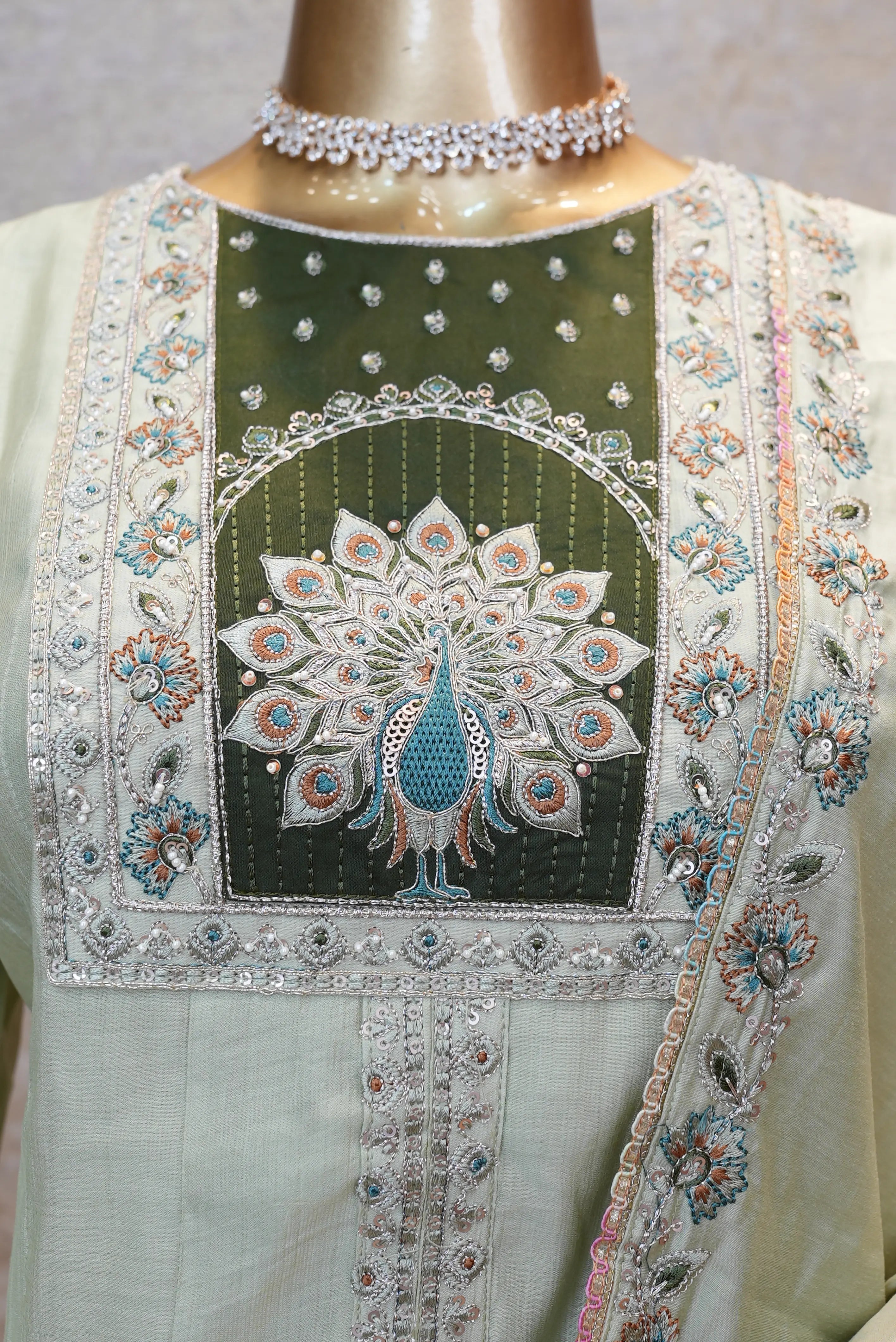 Elegant Pastel Green Kurta Set with Embroidered Dupatta