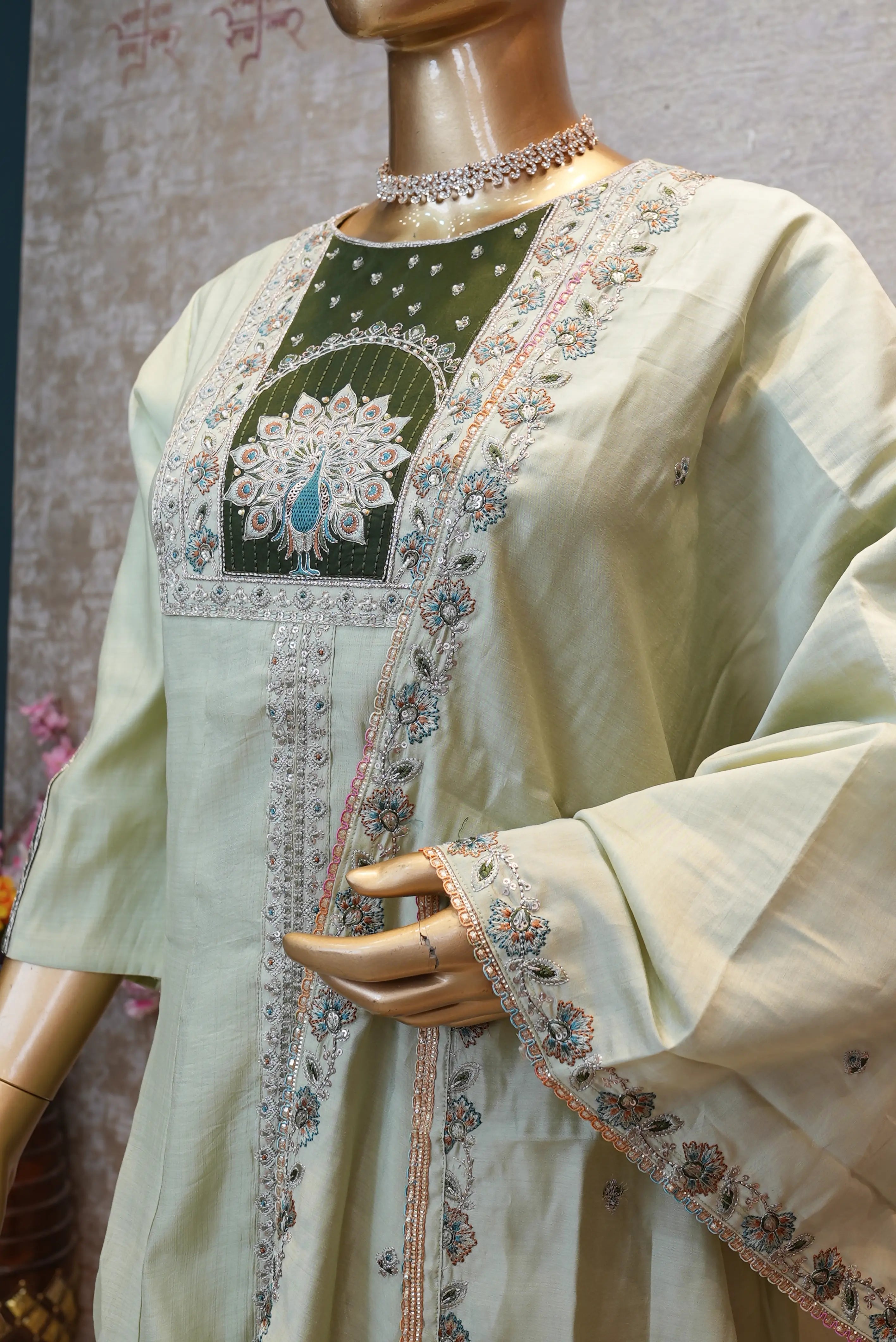 Elegant Pastel Green Kurta Set with Embroidered Dupatta
