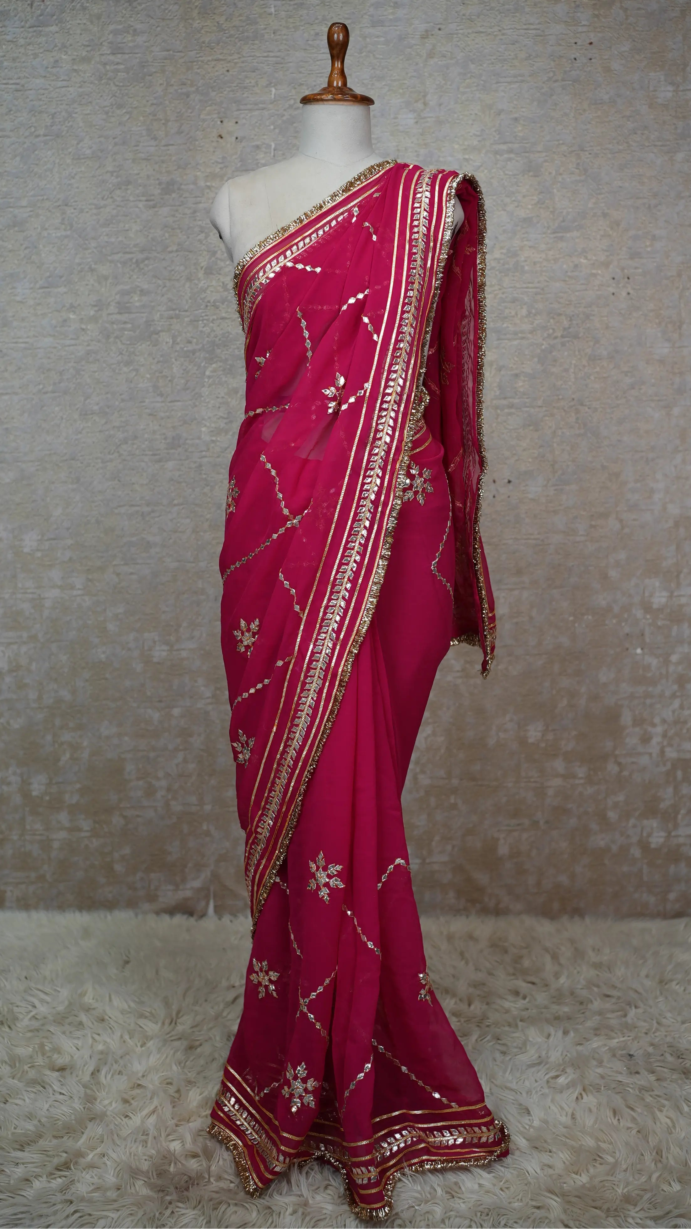 Handwork Kaccha Gota Patti Saree in Georgette Fabric (With Blouse)