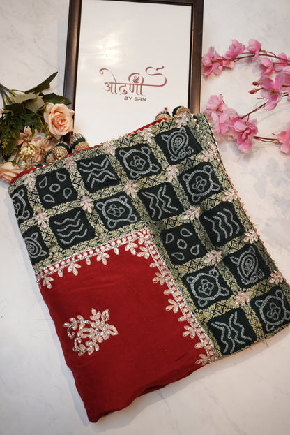 Dola silk saree with gota patti work & bandhani border ##SR0120