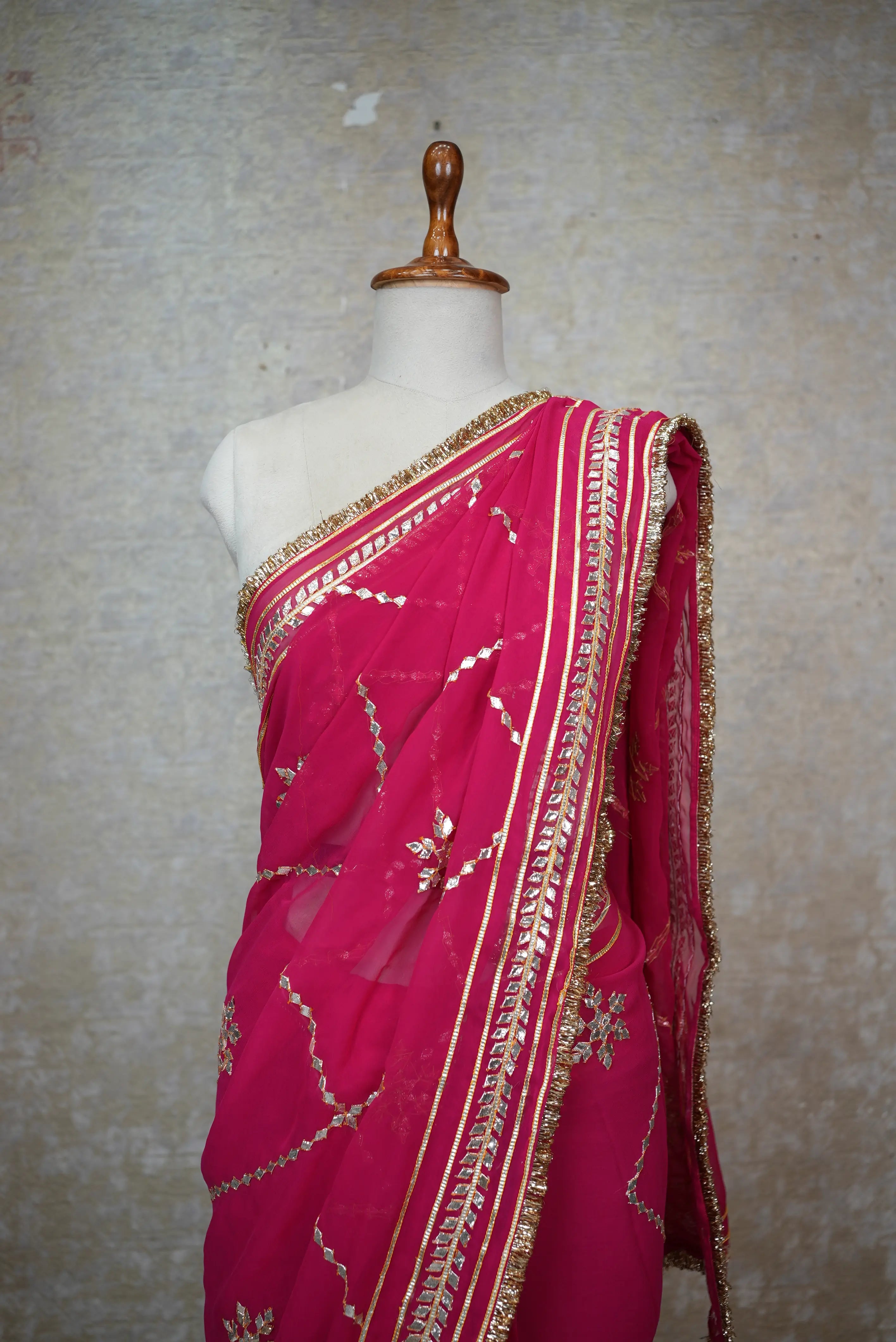 Handwork Kaccha Gota Patti Saree in Georgette Fabric (With Blouse)