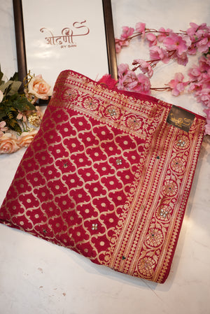 Banarasi silk saree in mandala gharchola pattern with kolkata handwork ##SR0121