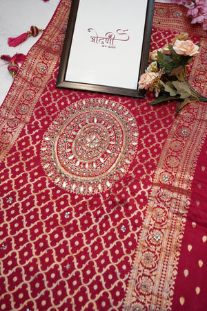 Banarasi silk saree in mandala gharchola pattern with kolkata handwork ##SR0121