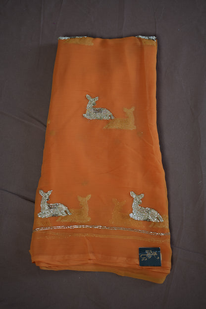 DARBARI SAREE WITH CUTDANA AND EMBROIDERY & CUTDANA WORK ON GEORGETTE FABRIC  ##SR450