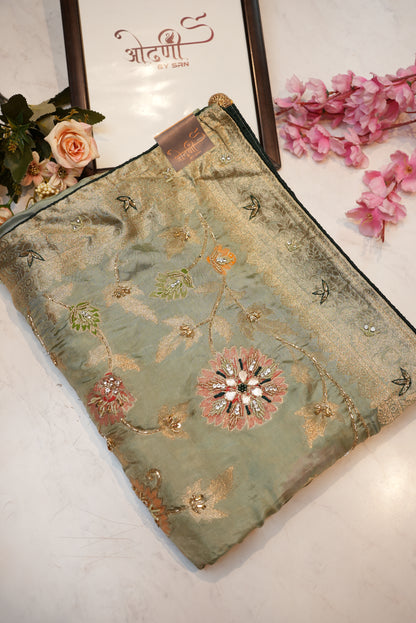 Benglori silk saree with flower pattern & multicolur zari weaving with kolkata handwork ##SR0122