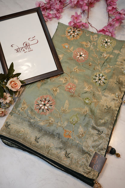 Benglori silk saree with flower pattern & multicolur zari weaving with kolkata handwork ##SR0122