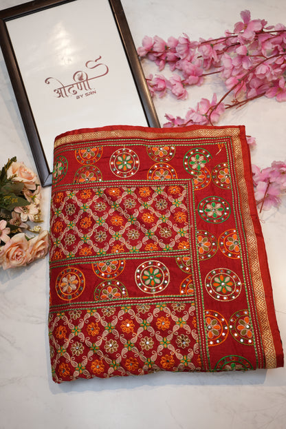 Gujarati saree with patola pattern mirror & embroidery work ##SR0123