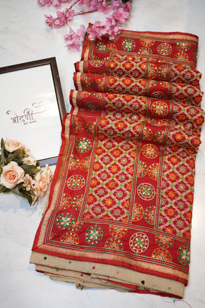 Gujarati saree with patola pattern mirror & embroidery work ##SR0123