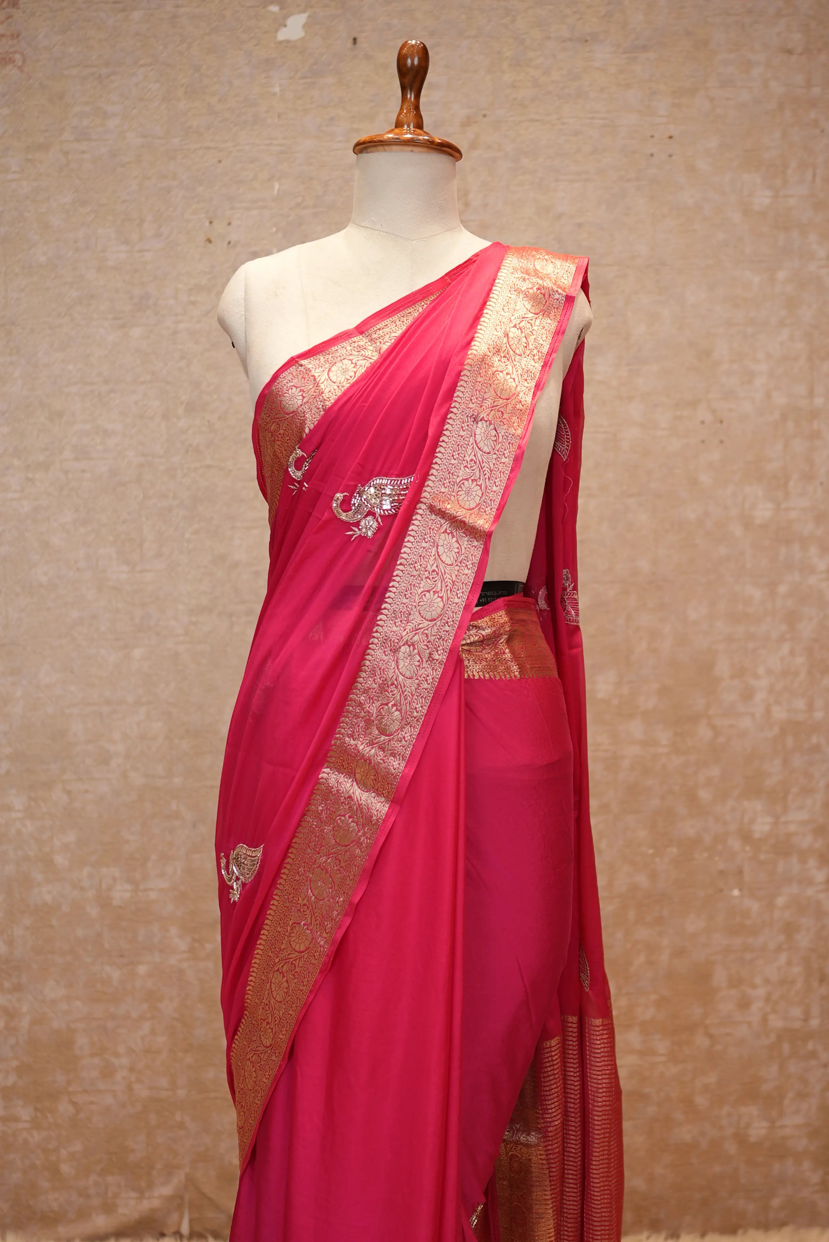 Elegant Peacock Design Saree with Handwork Buti & Zari Weaving Border